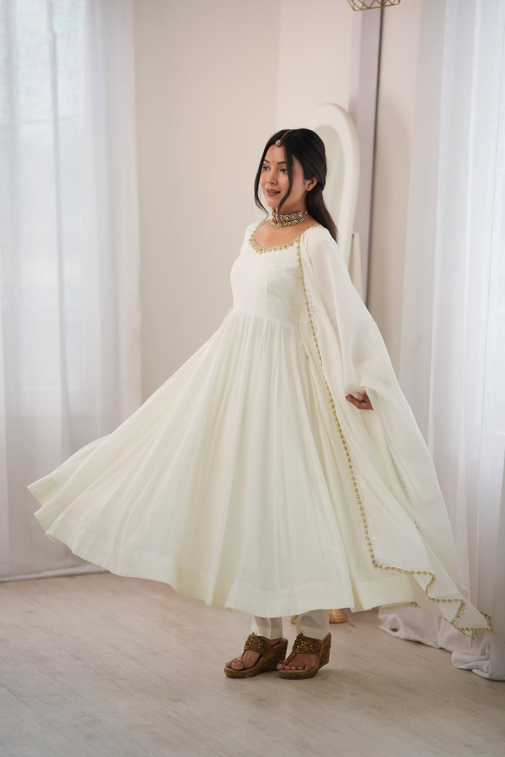 Off whiteTrendy Anarkali Suit Set