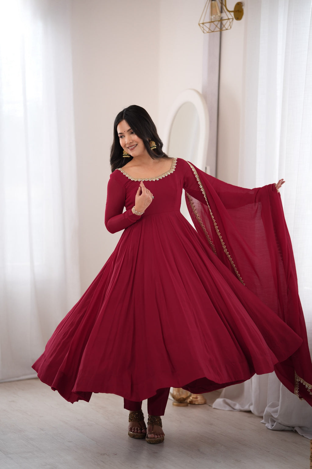 Maroon Trendy Anarkali Suit Set