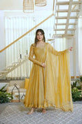 MUSTARD FOIL WORK GOWN SET 
 ROYAL ANARKALI