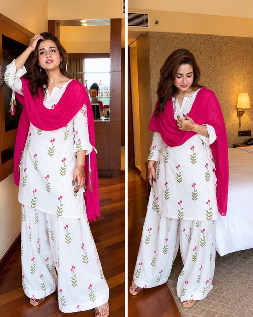 AAYSHA WHITE FLORAL FARSHI SUIT SET