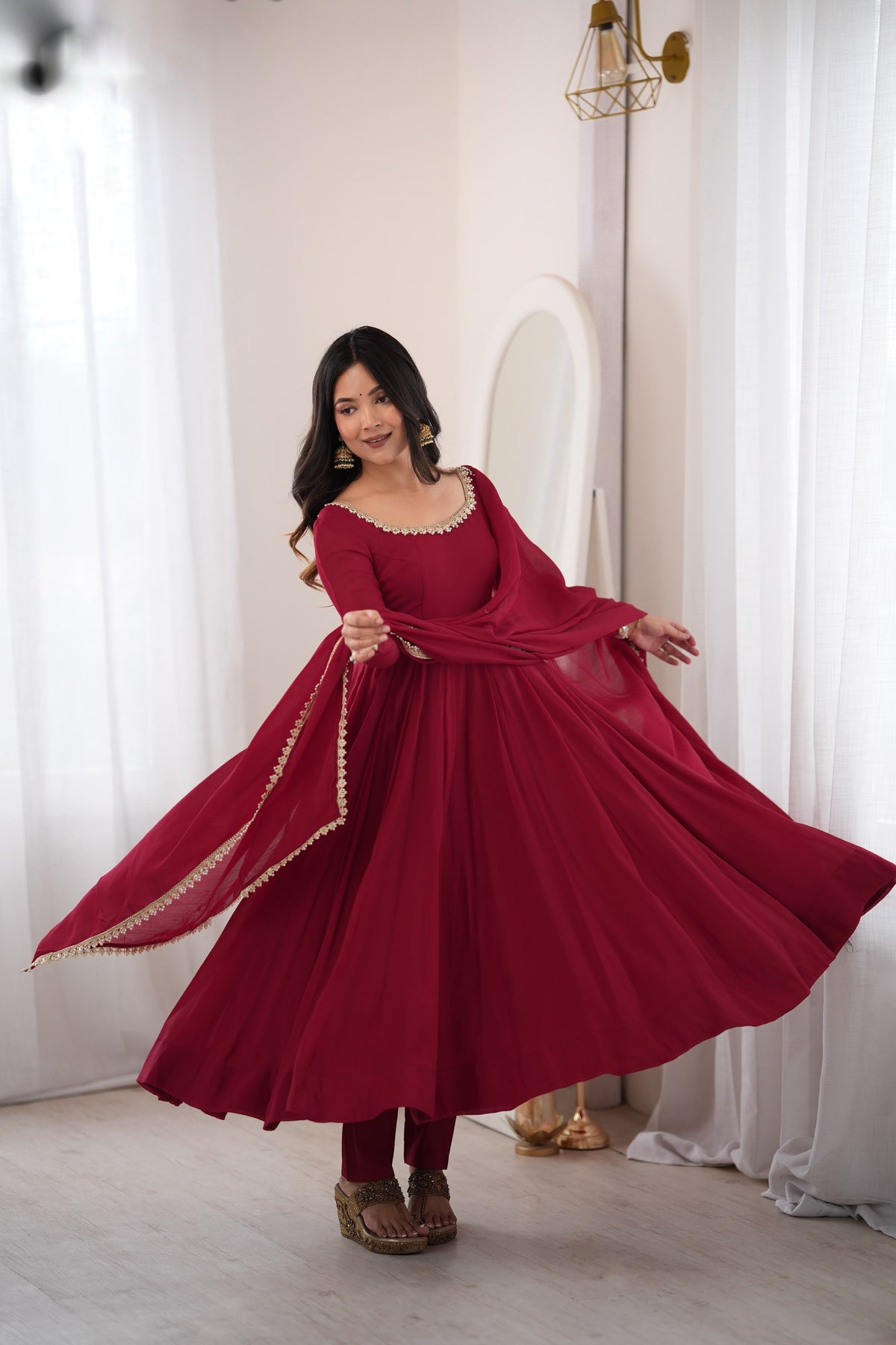 Maroon Trendy Anarkali Suit Set