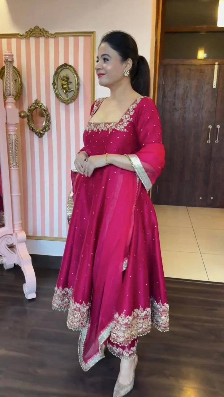 Prachi Pink Premium Vichitra Royal Elegant Suit Set