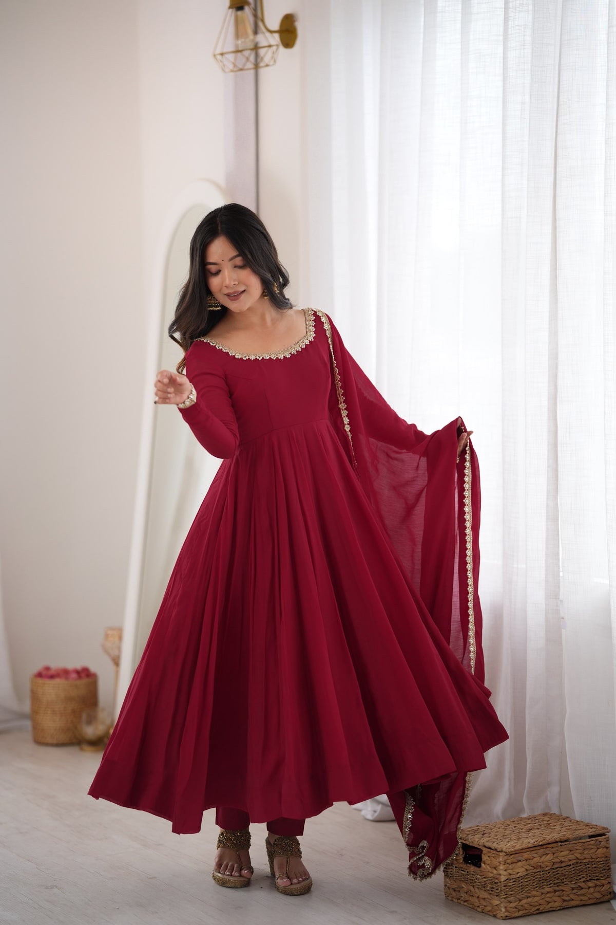 Maroon Trendy Anarkali Suit Set