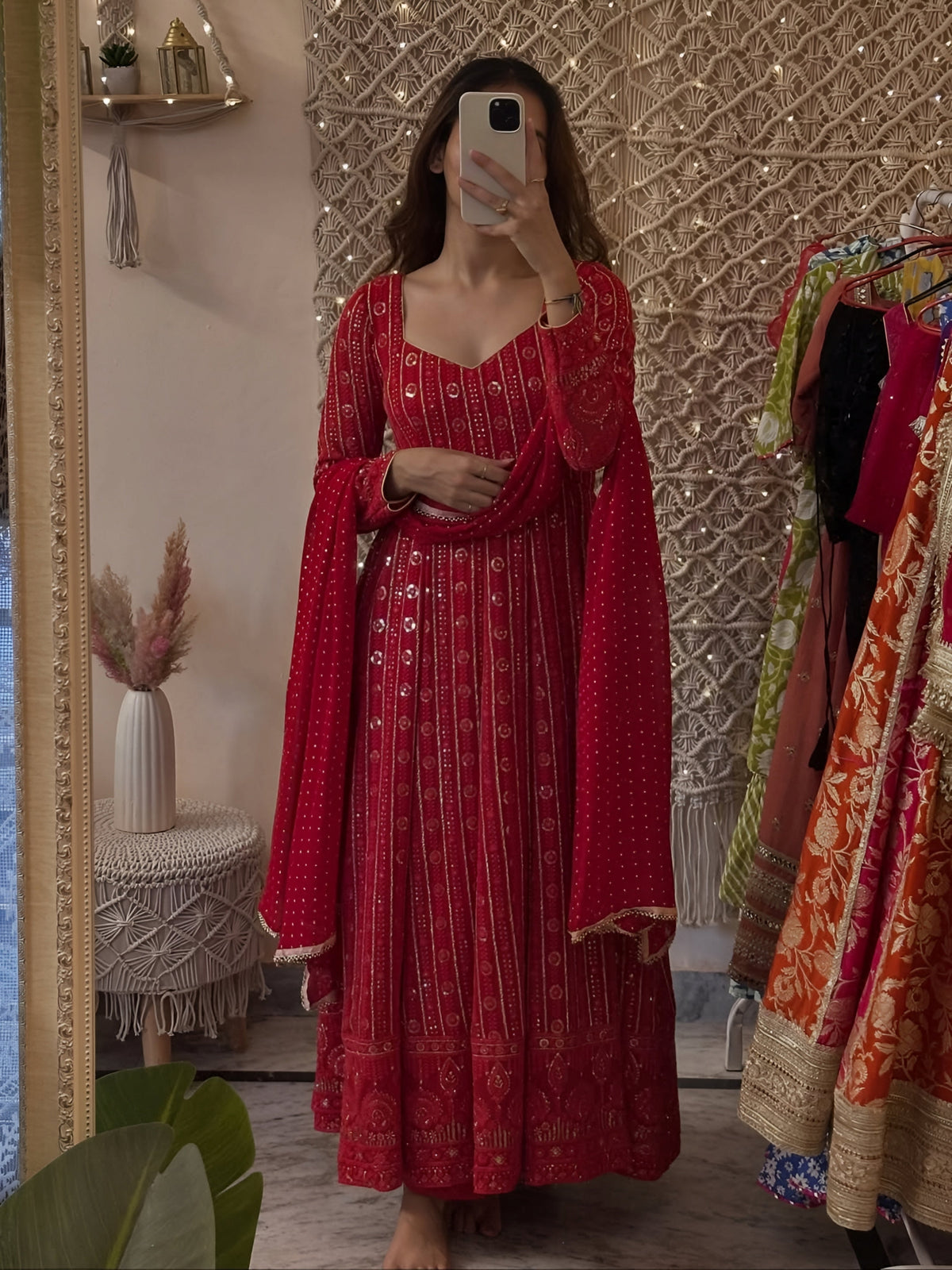 Lakhnavi Embroidered Work Anarkali Suit Set