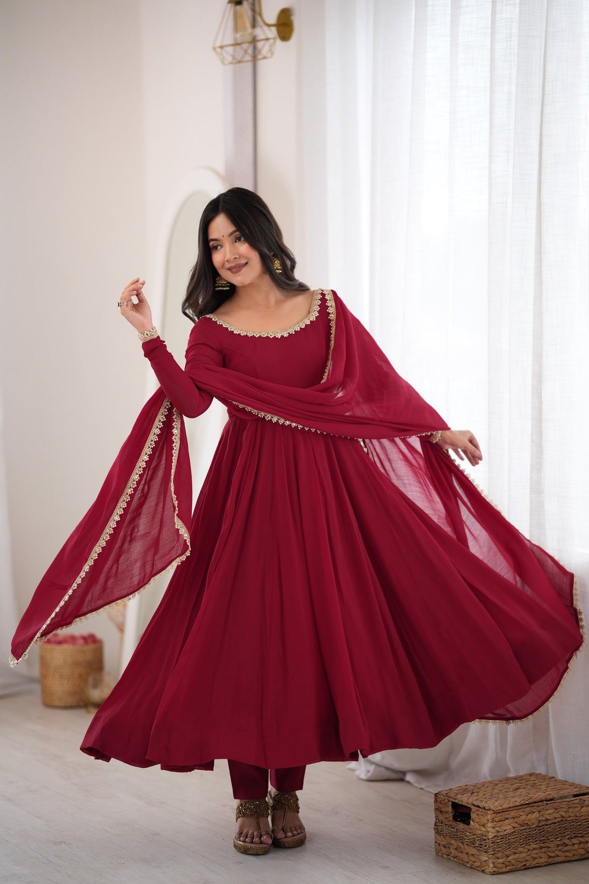 Maroon Trendy Anarkali Suit Set