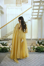 MUSTARD FOIL WORK GOWN SET 
 ROYAL ANARKALI
