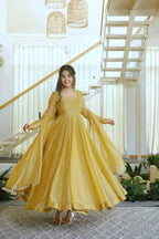MUSTARD FOIL WORK GOWN SET 
 ROYAL ANARKALI