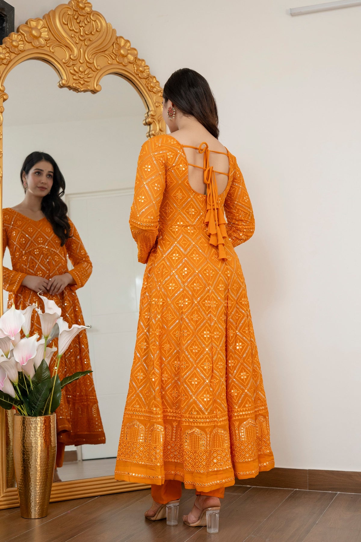 Luxury Mustard Embroidered Georgette Anarkali Suit