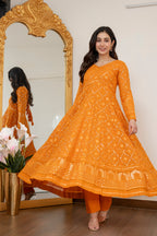 Luxury Mustard Embroidered Georgette Anarkali Suit