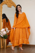 Luxury Mustard Embroidered Georgette Anarkali Suit