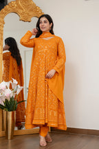 Luxury Mustard Embroidered Georgette Anarkali Suit