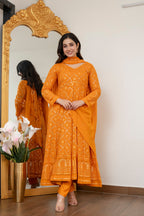 Luxury Mustard Embroidered Georgette Anarkali Suit