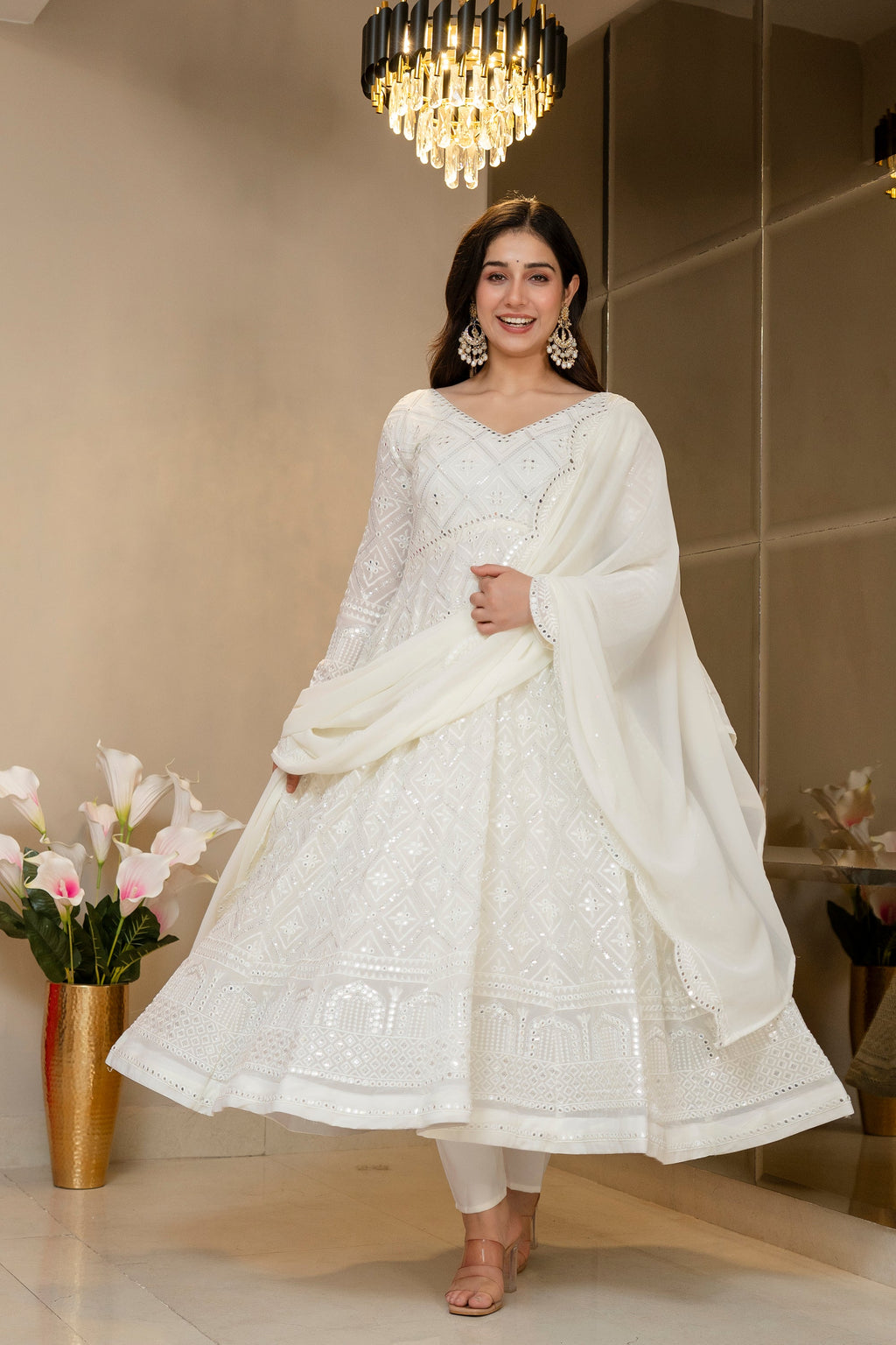 Luxury Off-White Georgette Anarkali Suit