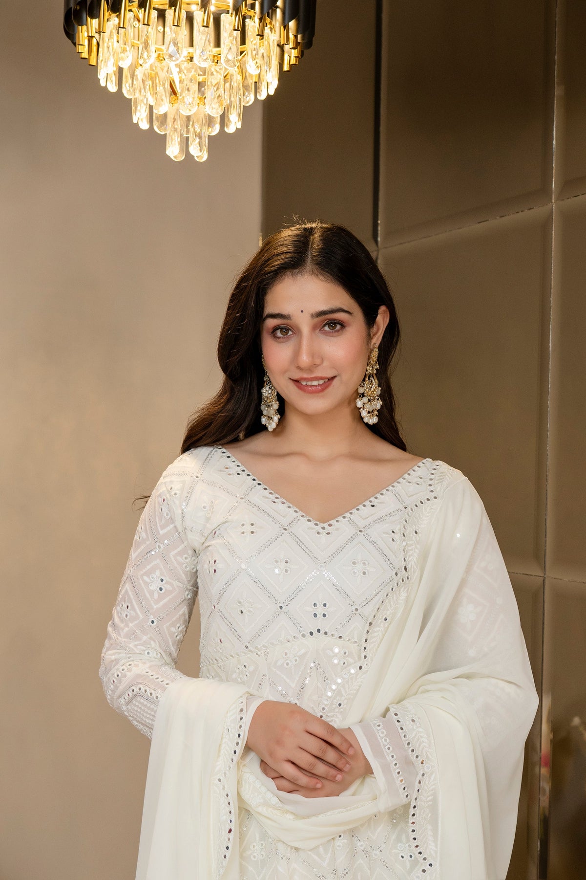 Luxury Off-White Georgette Anarkali Suit