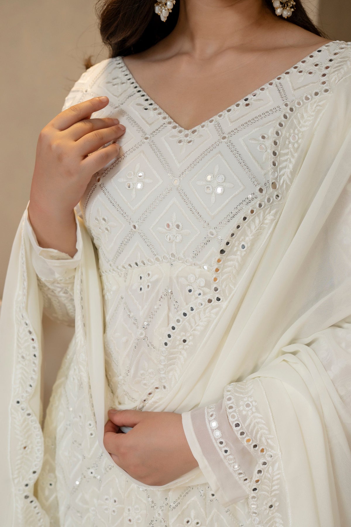 Luxury Off-White Georgette Anarkali Suit