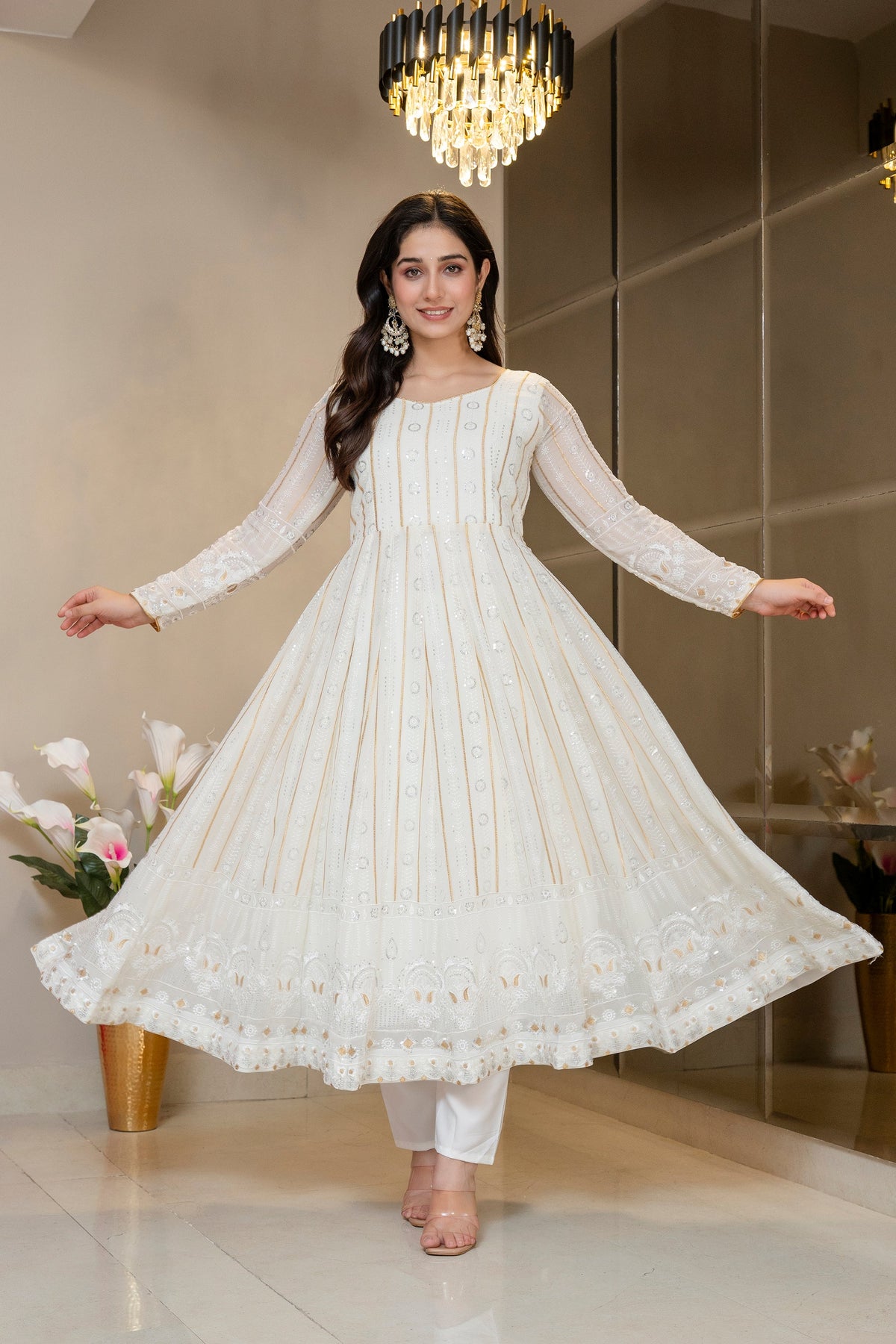 Premium Ivory Anarkali with Royal Finish Elegance Anarkali Suit Set