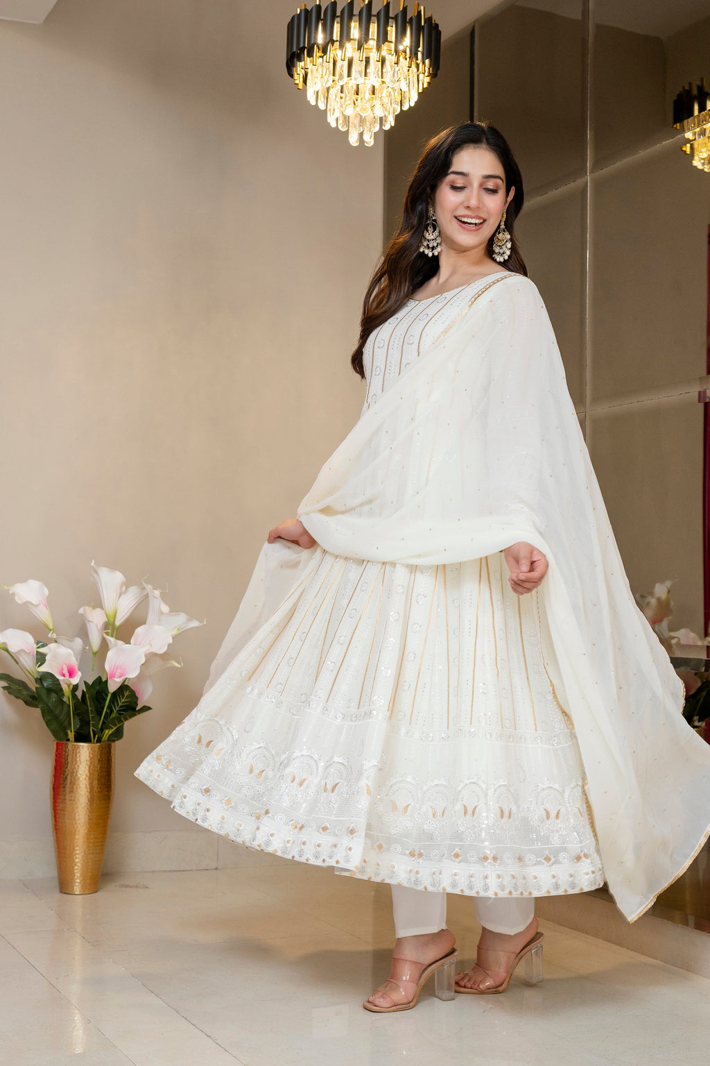 Premium Ivory Anarkali with Royal Finish Elegance Anarkali Suit Set