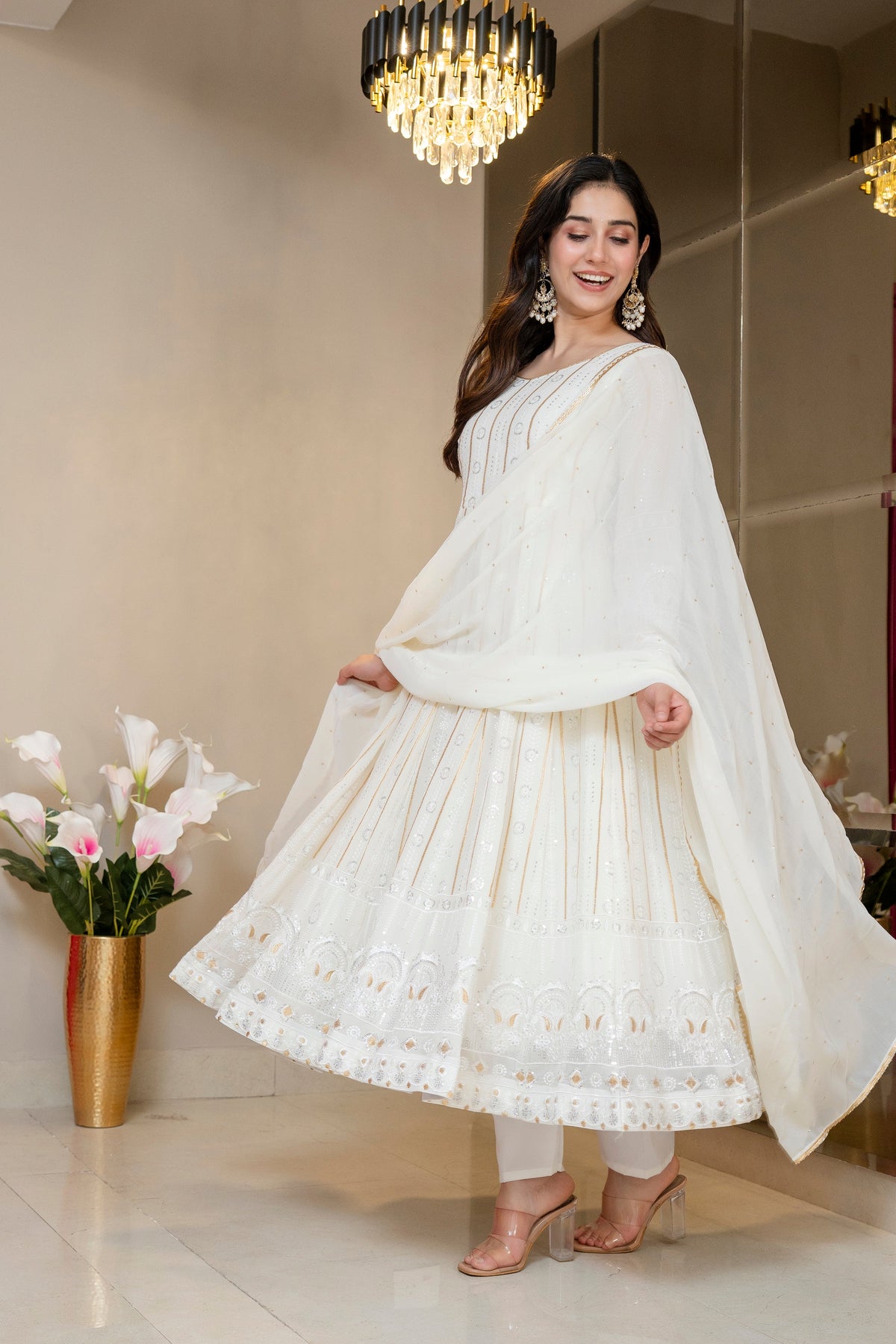 Premium Ivory Anarkali with Royal Finish Elegance Anarkali Suit Set