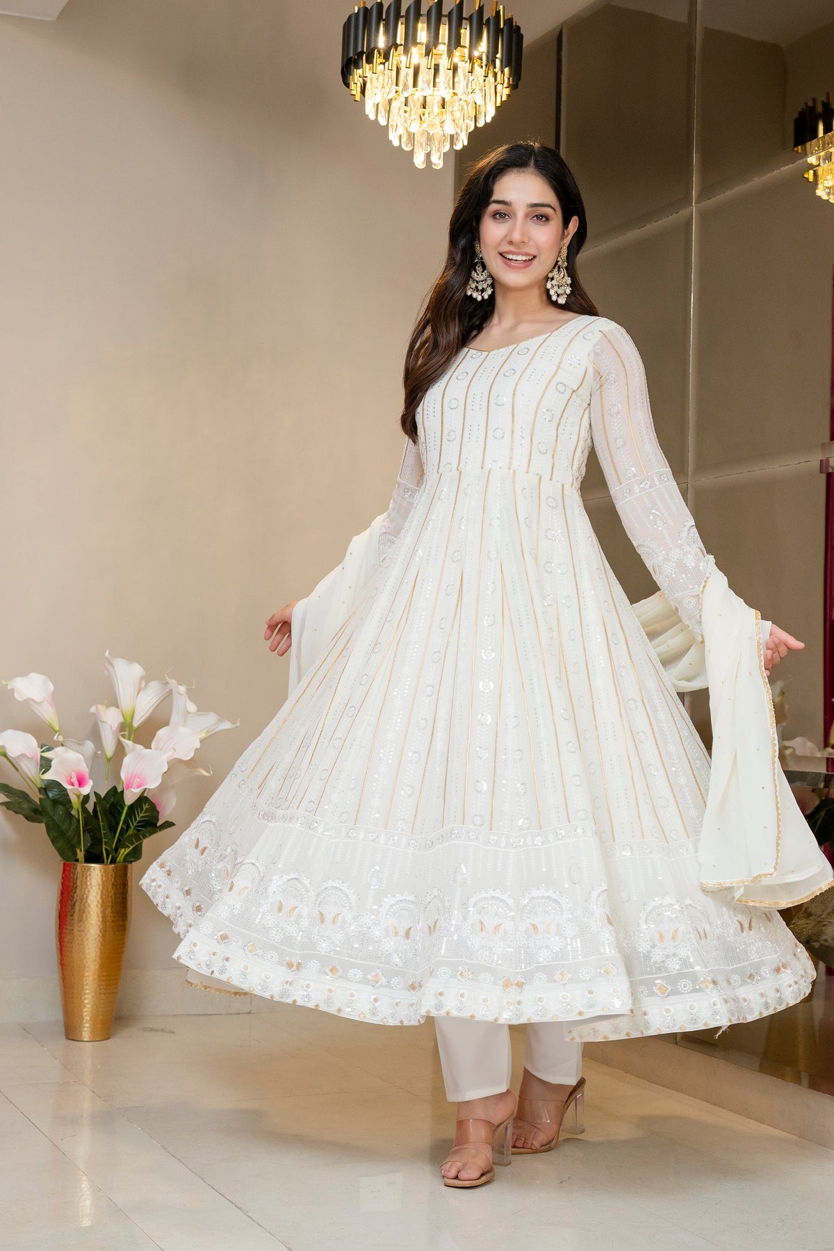 Premium Ivory Anarkali with Royal Finish Elegance Anarkali Suit Set