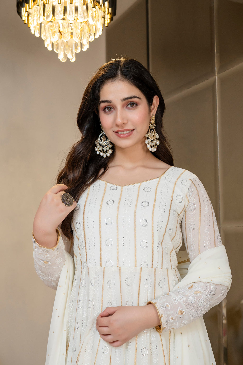 Premium Ivory Anarkali with Royal Finish Elegance Anarkali Suit Set