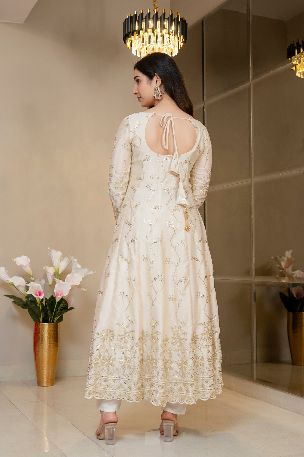 Premium Ivory Royal Zari Work Kali Cut Anarkali Suit Set