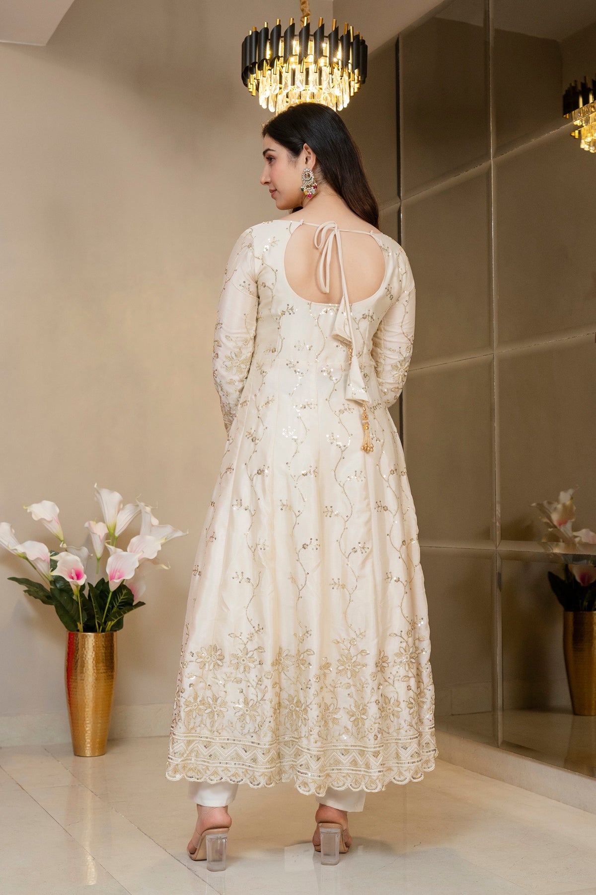 Premium Ivory Royal Zari Work Kali Cut Anarkali Suit Set
