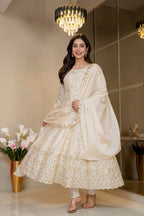 Premium Ivory Royal Zari Work Kali Cut Anarkali Suit Set