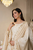 Premium Ivory Royal Zari Work Kali Cut Anarkali Suit Set