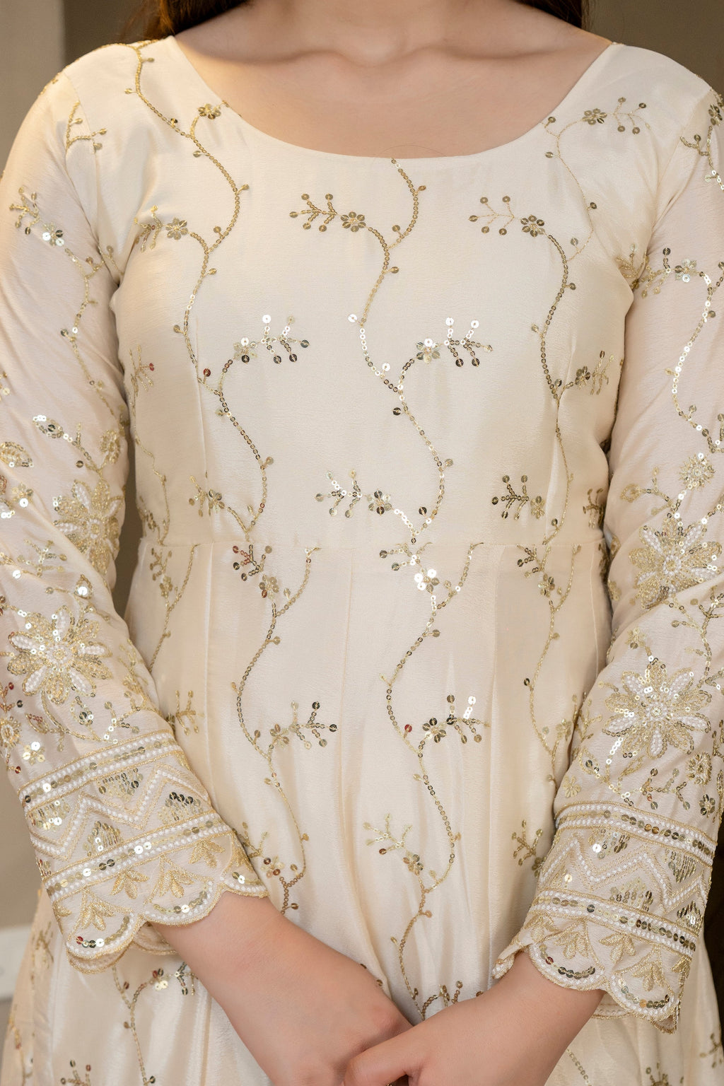 Premium Ivory Royal Zari Work Kali Cut Anarkali Suit Set