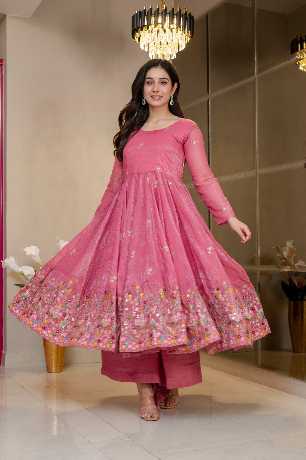 Special Pink Flared Anarkali Suit Set