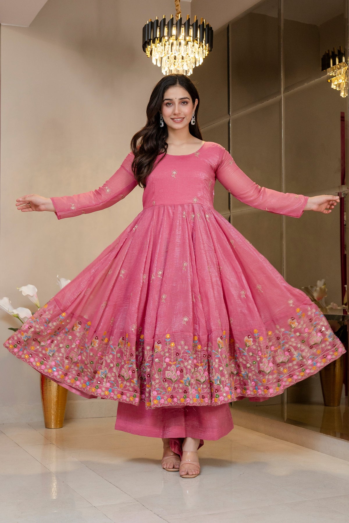 Special Pink Flared Anarkali Suit Set