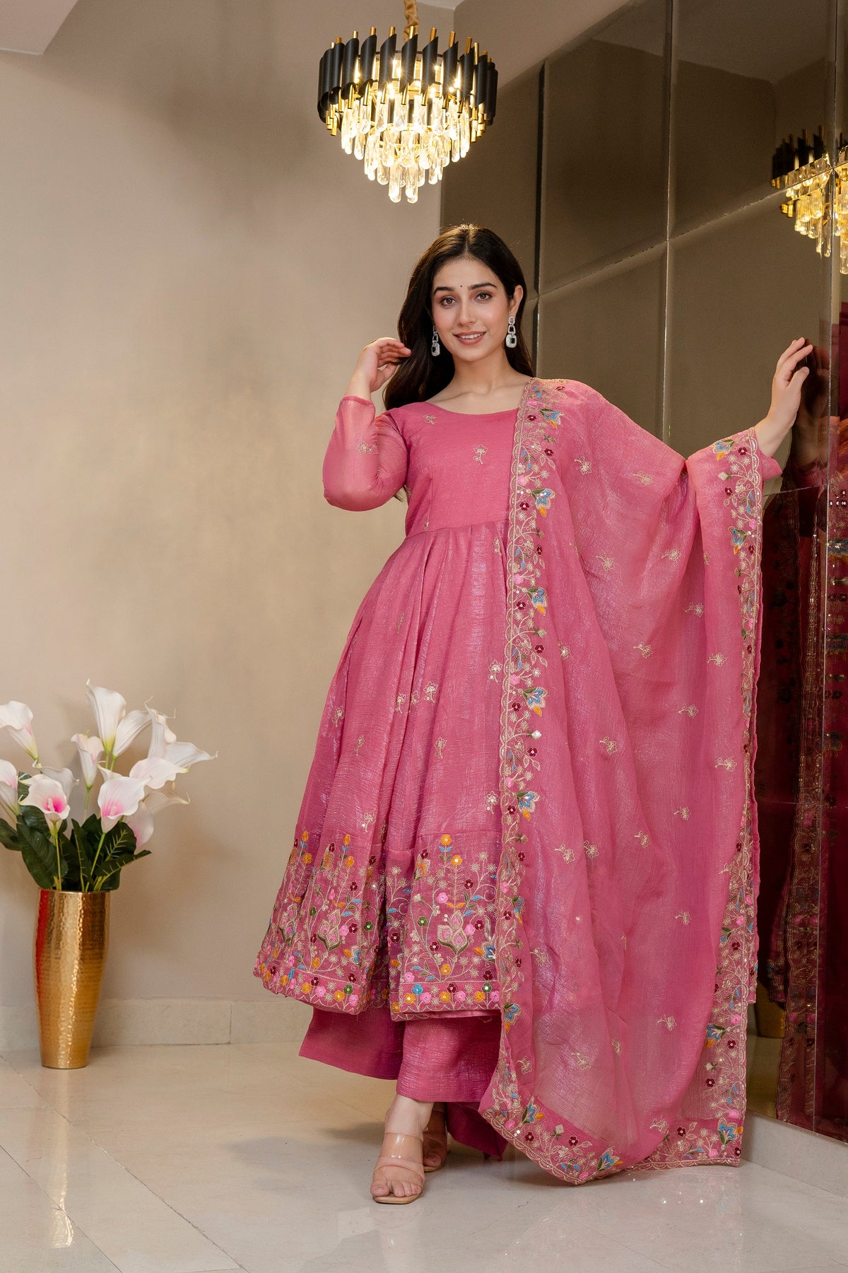 Special Pink Flared Anarkali Suit Set