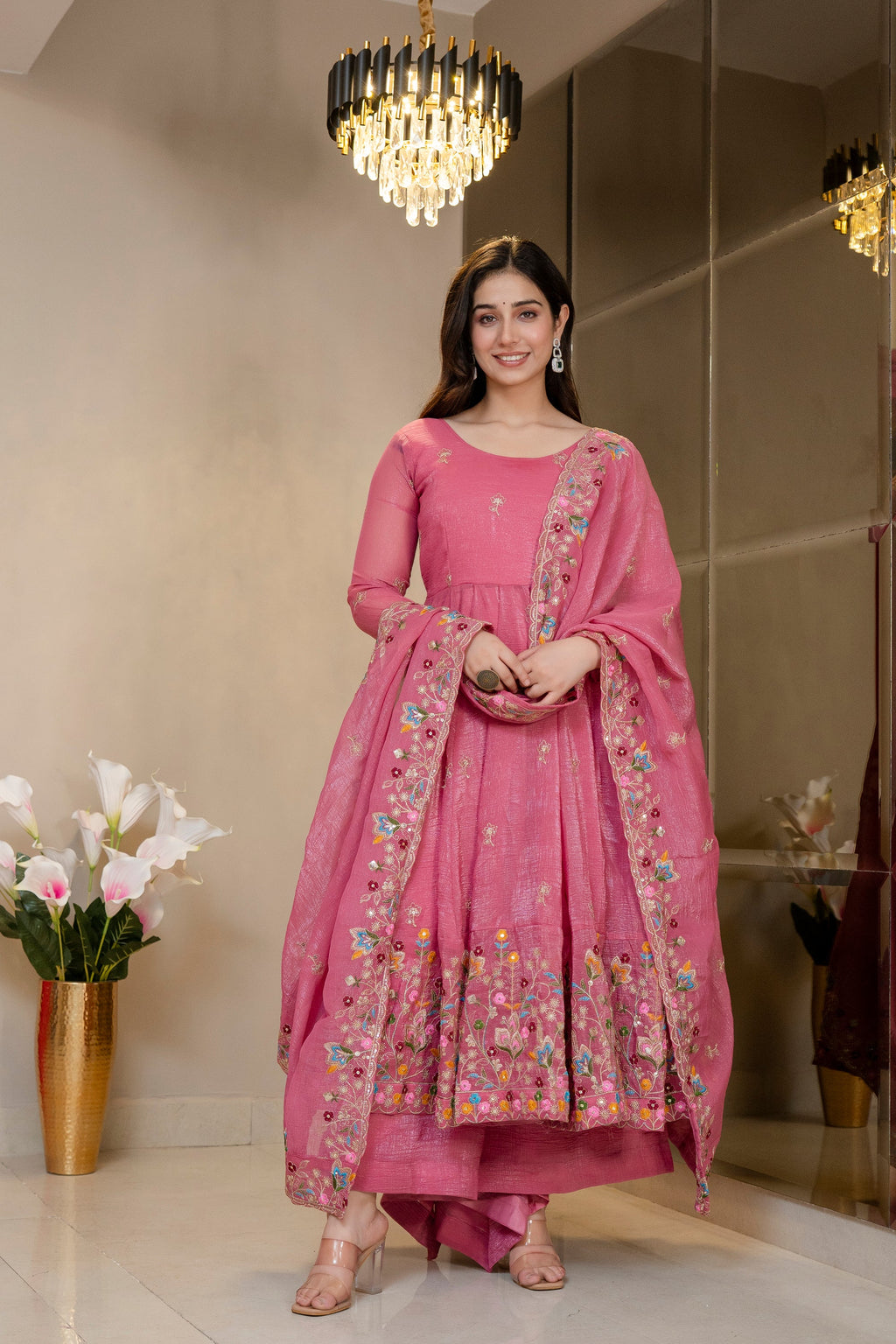 Special Pink Flared Anarkali Suit Set