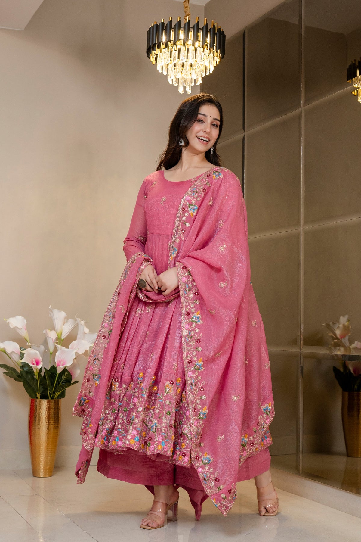 Special Pink Flared Anarkali Suit Set