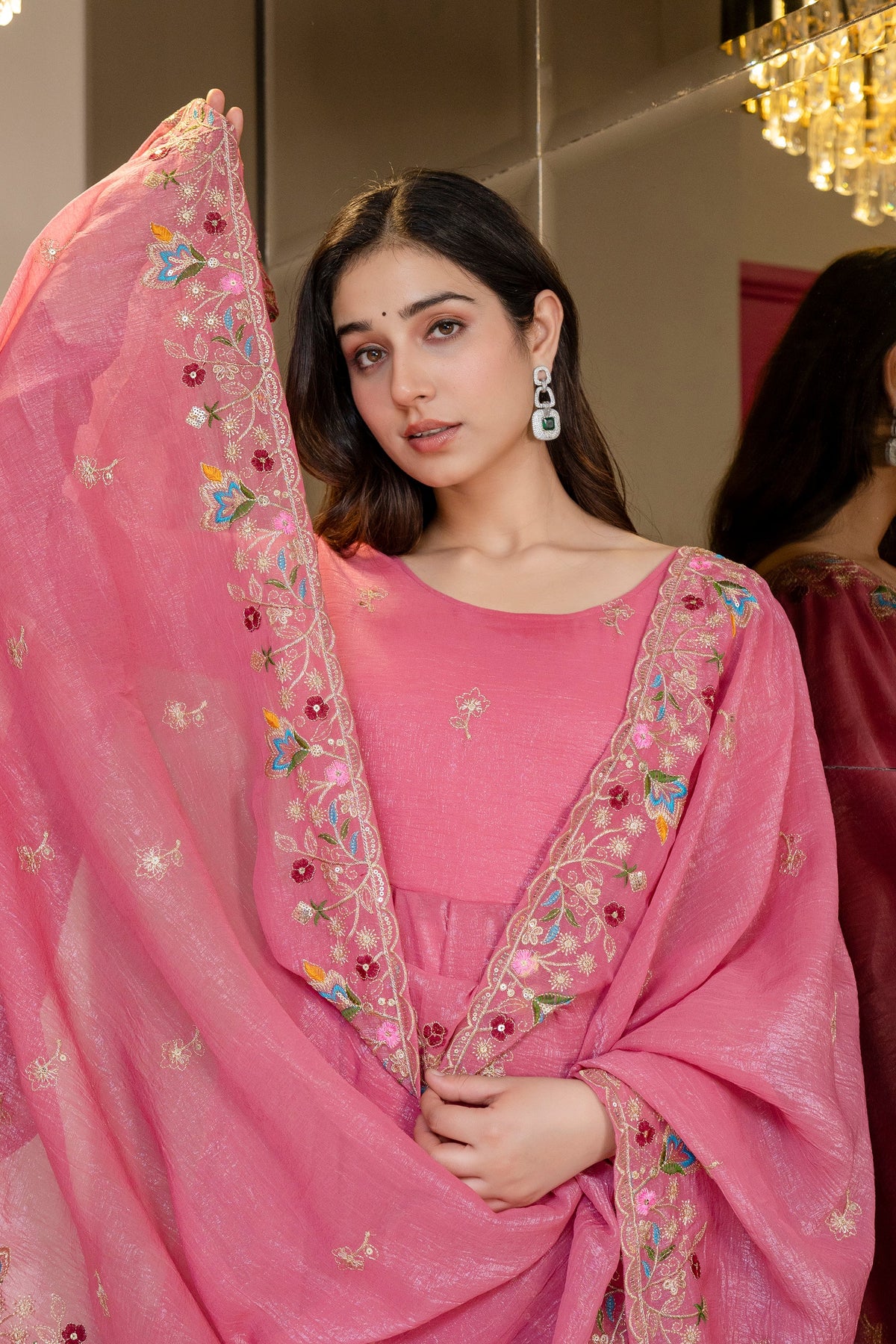 Special Pink Flared Anarkali Suit Set