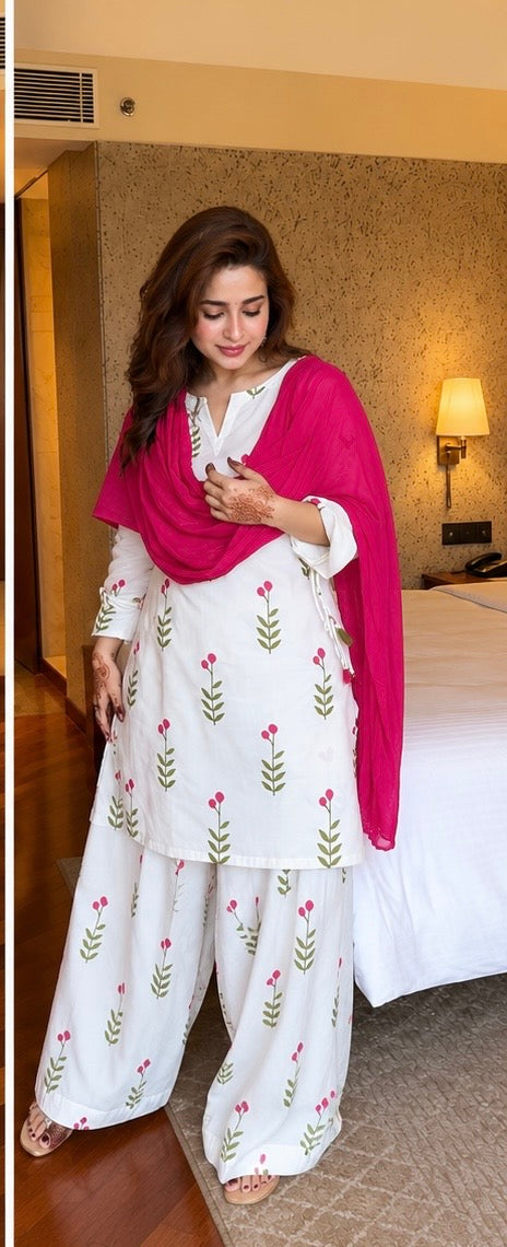 AAYSHA WHITE FLORAL FARSHI SUIT SET