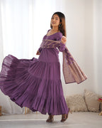 Premium Quality Roman Silk Dusty Anarkali  Suit Set