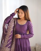 Premium Quality Roman Silk Dusty Anarkali  Suit Set