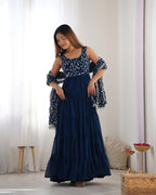 Premium Quality 5 Layers Blue Anarkali  Suit Set