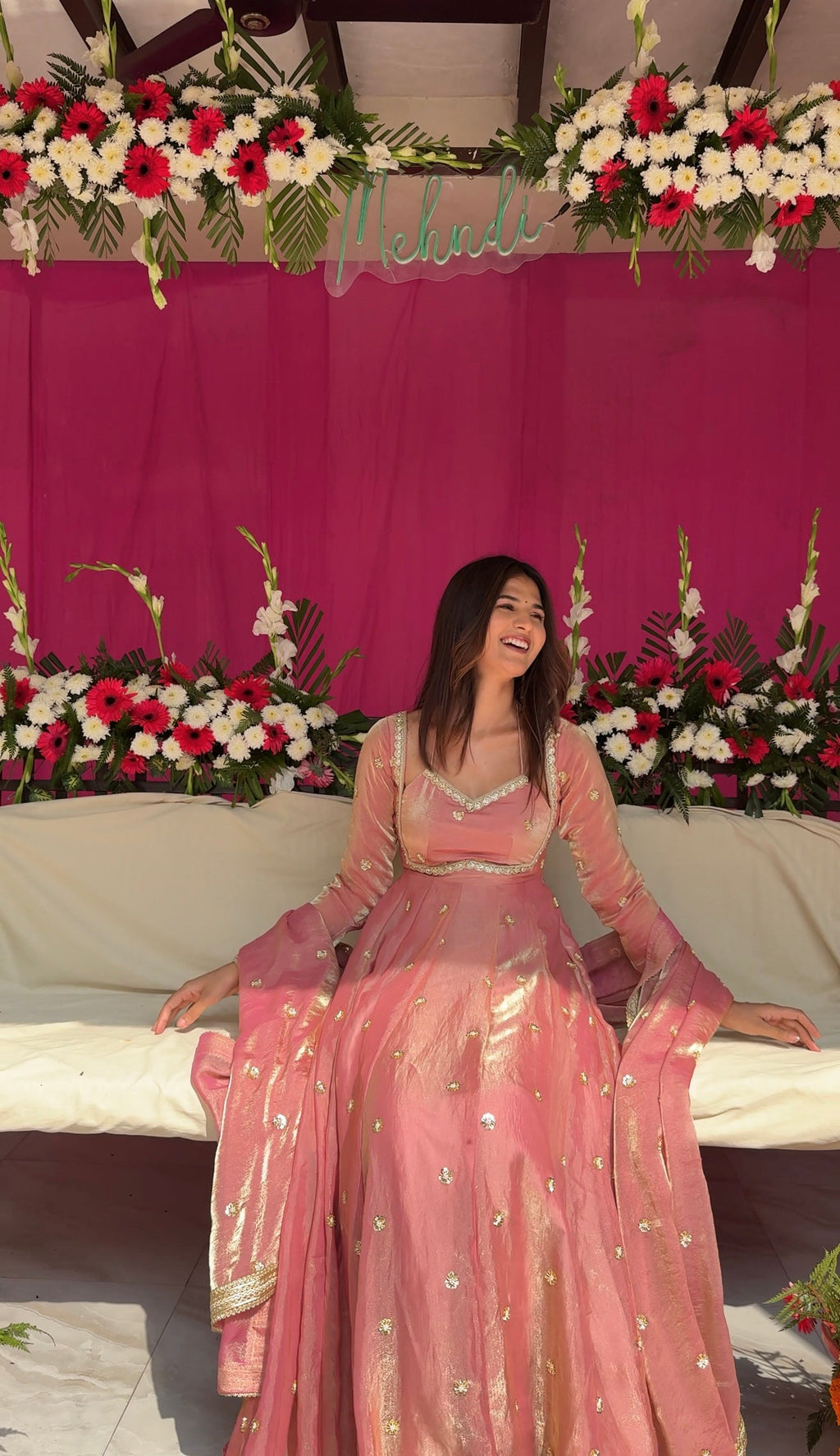Avisha  Fendy Silk Blush Pink Anarkali Premium Suit Set