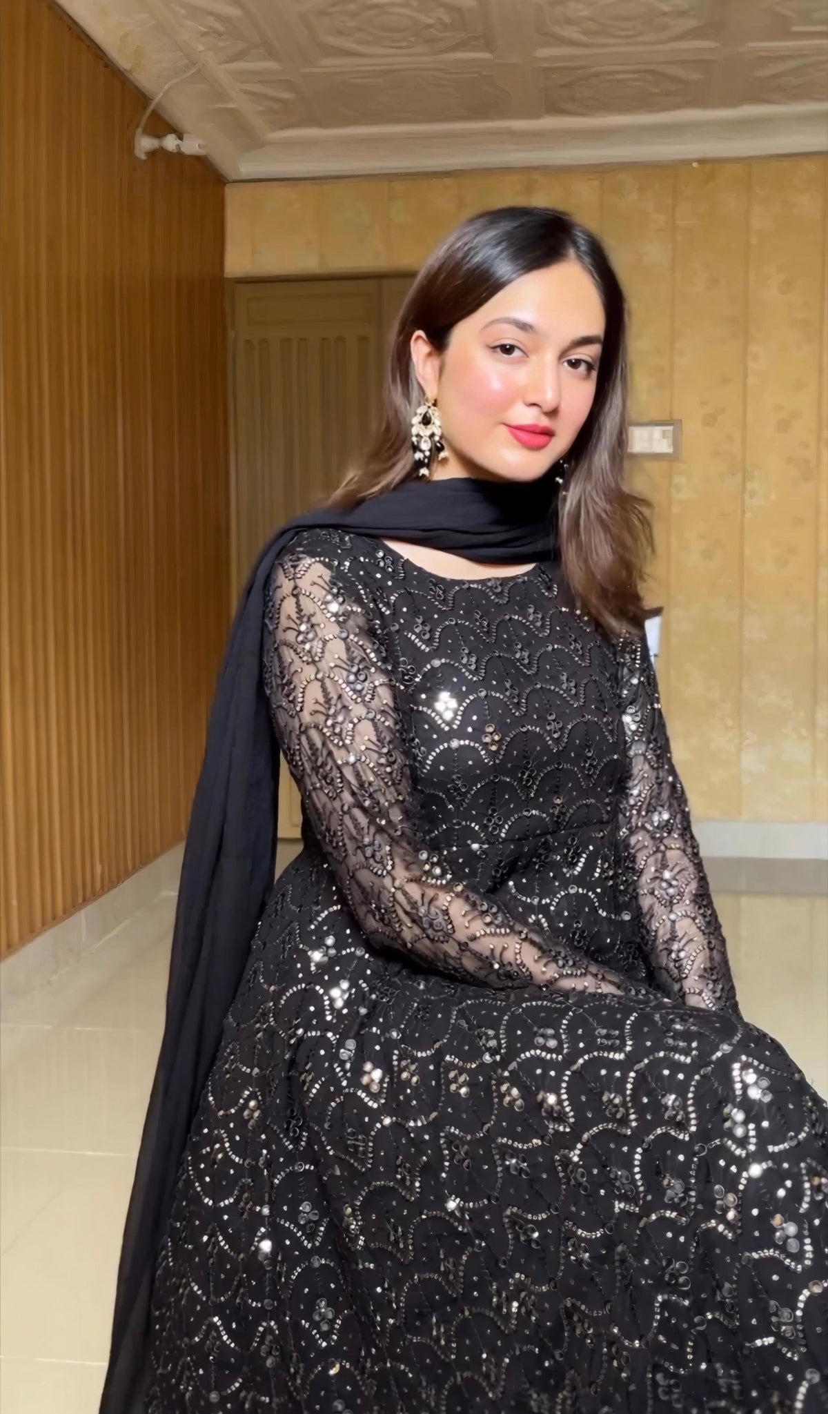 Adeena Black Faux Blooming Anarkali Style Sarara Suit Set