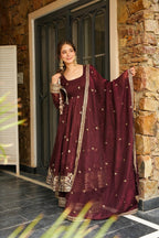 Azira Rama And Maroon Color Premium Anarkali Suit Set [Sleeves Fabric Attached]
