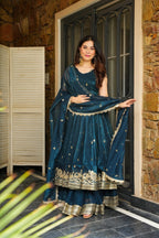 Azira Rama And Maroon Color Premium Anarkali Suit Set [Sleeves Fabric Attached]