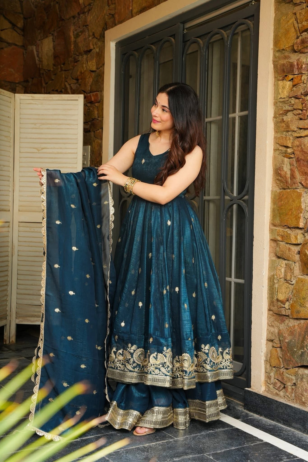 Azira Rama And Maroon Color Premium Anarkali Suit Set [Sleeves Fabric Attached]