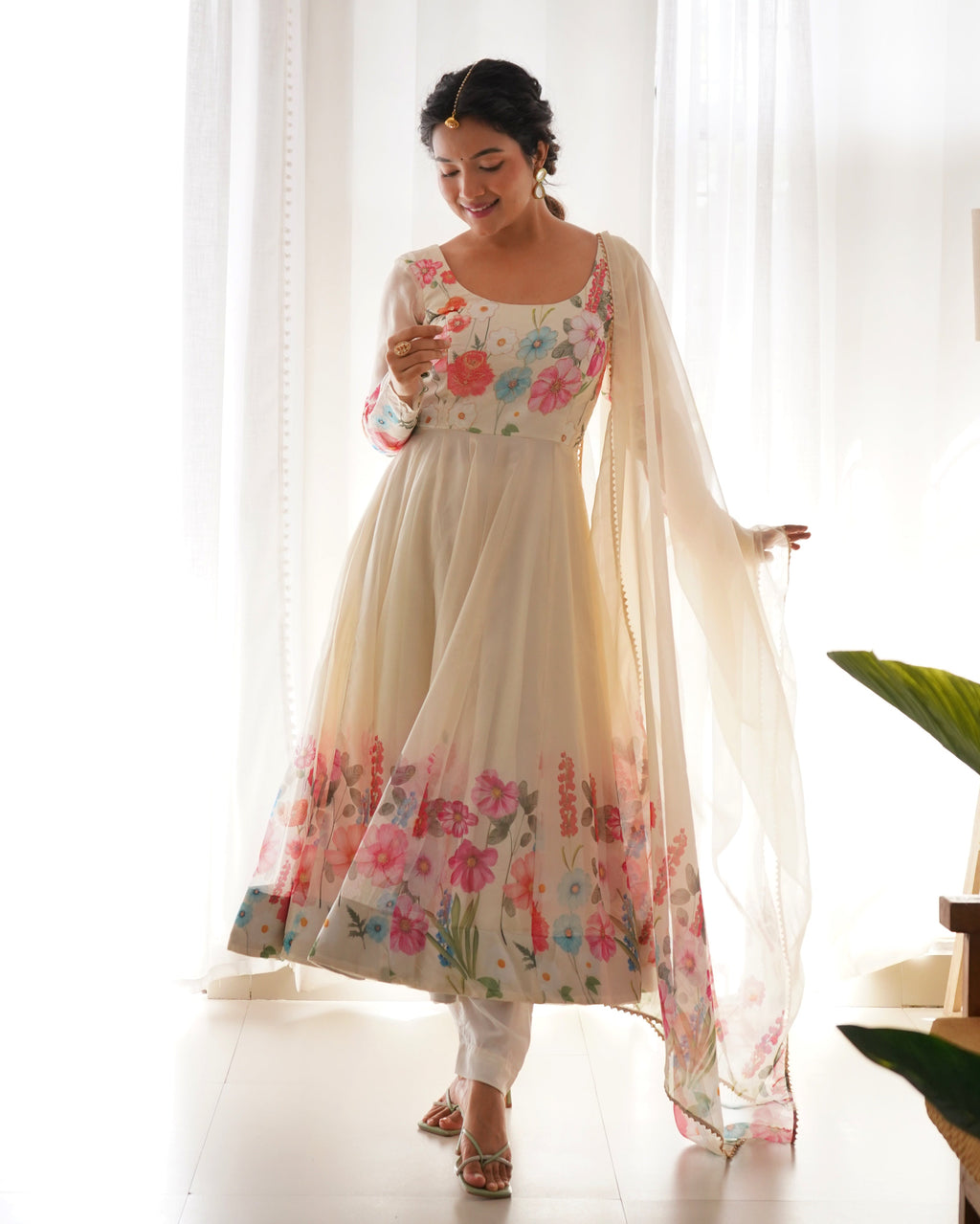 Ivory Soft Orghanza Flower Suit