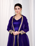 Purple Embroidered Anarkali Gown Set