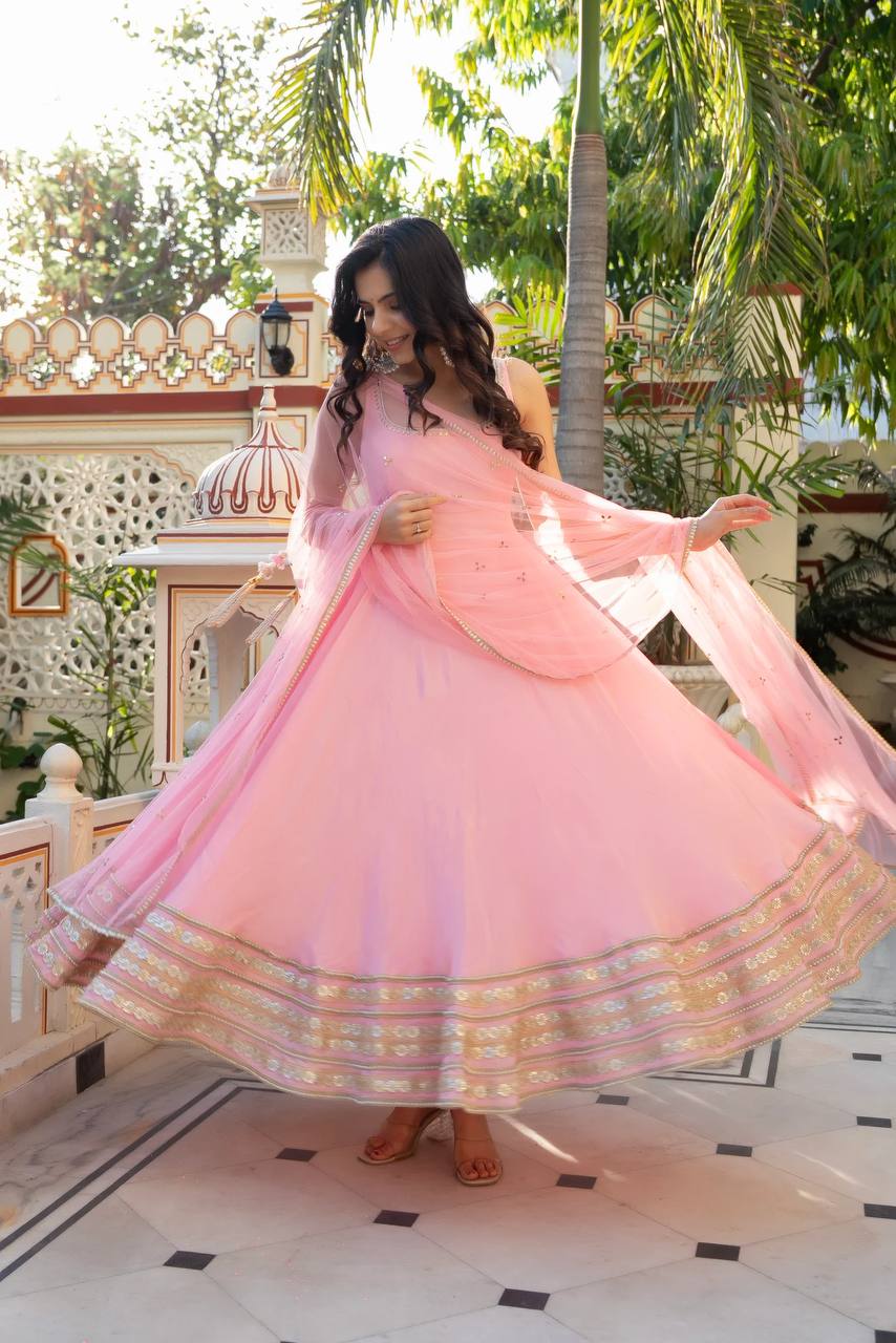 Pink Flared Anarkali Suit Set
