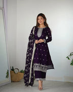 PURPLE COLOR PREMIUM QUALITY SUIT SET DT -273