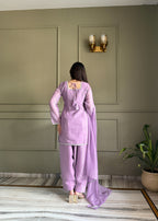 Beautiful Pure Chinon Silk Fabric Straight Fit Kurta, Dupatta With Trouser Set