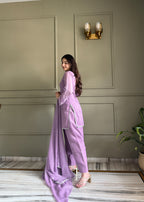 Beautiful Pure Chinon Silk Fabric Straight Fit Kurta, Dupatta With Trouser Set